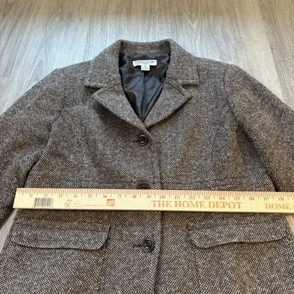 Pendleton Women’s 10 Brown 100% Virgin Wool Blazer Tweed Jacket Academia - Picture 4 of 9